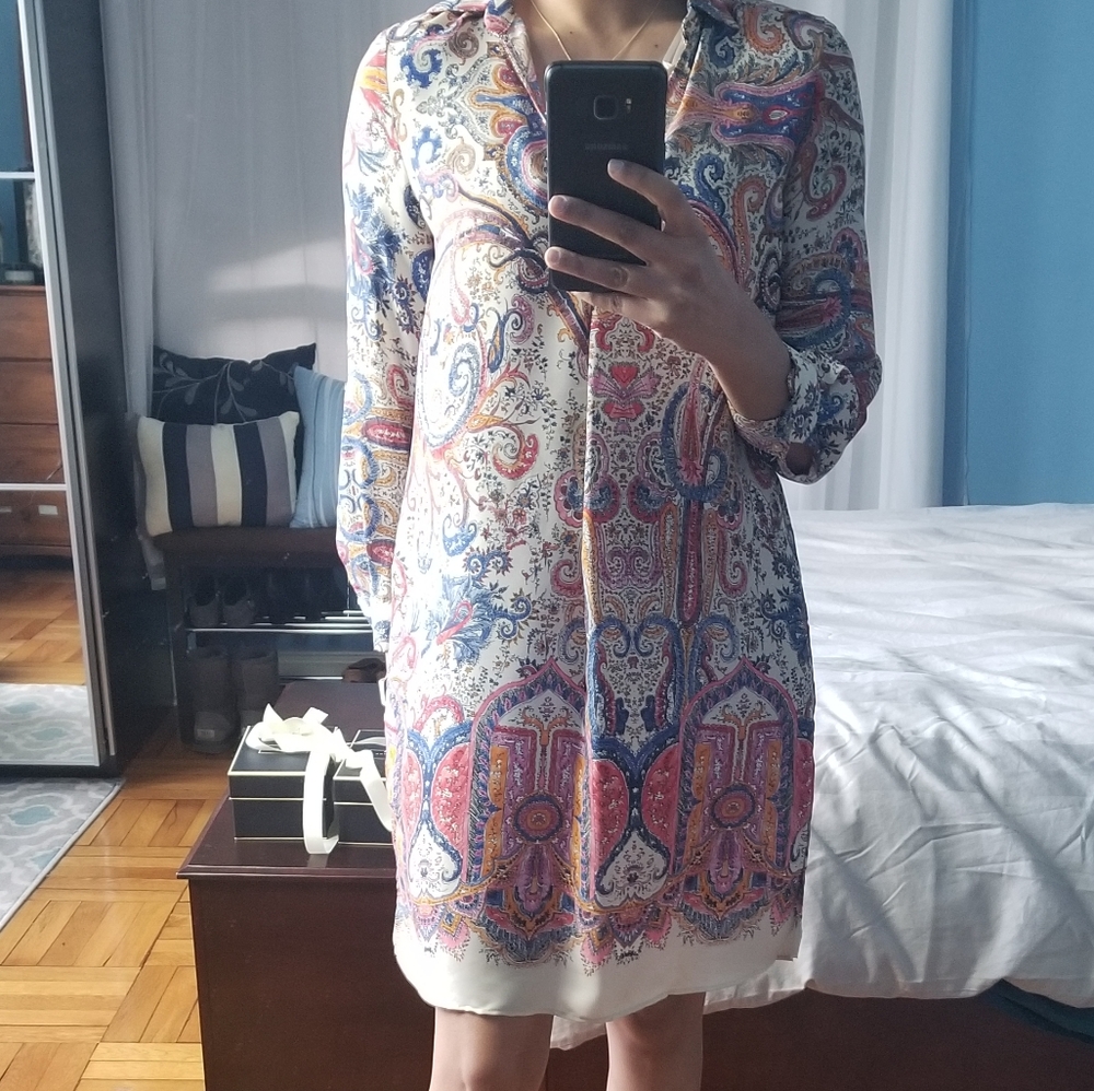 Loose Paisley Print Half Sleeve Dress